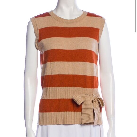 Valentino Cashmere Wool Striped Pullover Medium Sleeveless‎ Sweater Too Blouse - Picture 1 of 9